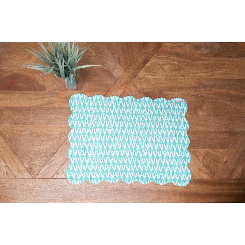 Surfside Sound Scalloped Placemats Set of 6 Nautical Design Beach, 13" x 19" - Multicolored
