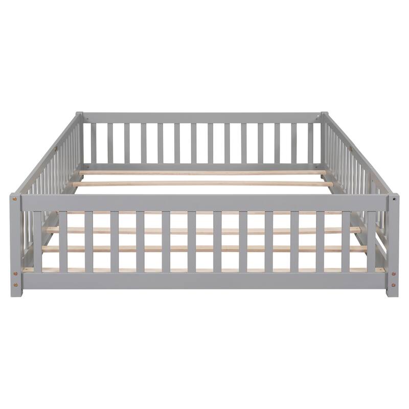 Floor Platform Bed with Fence and Door