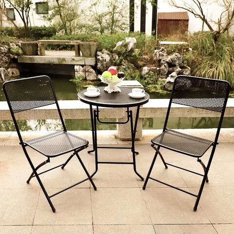 3-Piece Metal Folding Outdoor Patio Furniture Sets, Patio Bistro Set,Conversation Set with Folding Patio Round Table and Chairs