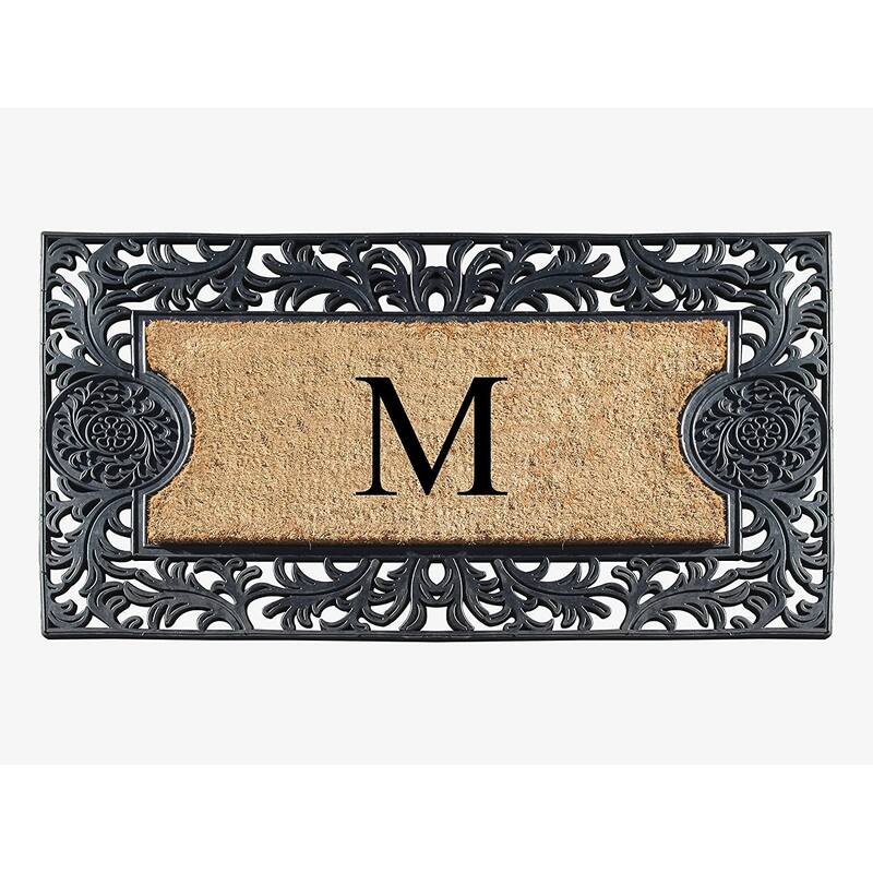 A1HC Floral Border Rubber and Coir Large Outdoor Durable Monogrammed Doormat, Black - 23" X 38"