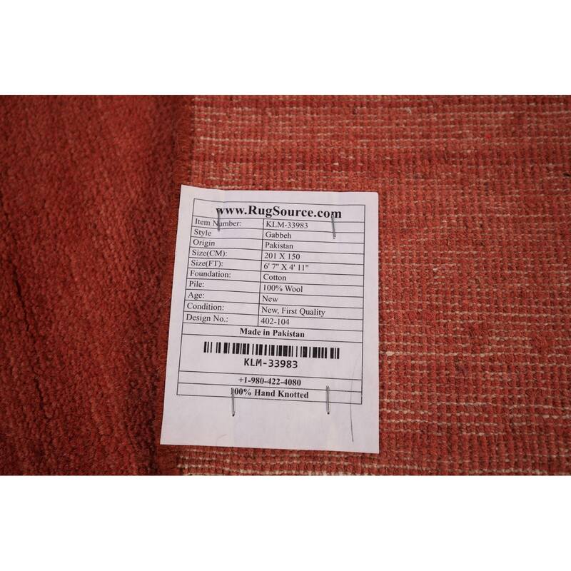 Gabbeh Modern Area Rug Hand-Knotted Solid Orange Wool Carpet - 4'11" x 6'7"