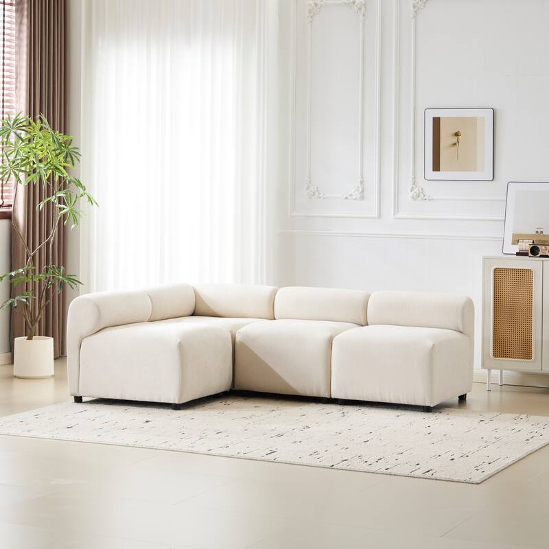 83 in. 4-Piece Beige Fabric L Shaped Modular Sofa for Living Rooms