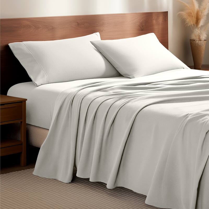 Bare Home Cotton Flannel Sheet Set - Velvety Soft Heavyweight - Queen - Cream
