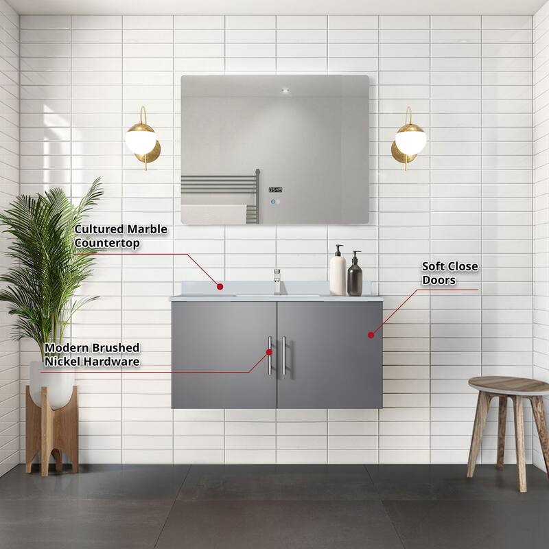 36" Bathroom Vanity with Marble Top, Stainless Steel Faucet, 36x32 Mirror Included, Scratch & Stain Resistant Surface