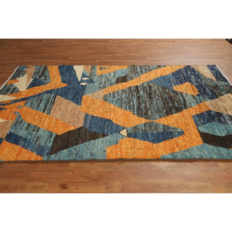 Abstract Geometric Moroccan Oriental Area Rug Hand-Knotted Wool Carpet - 5'5" x 7'9"