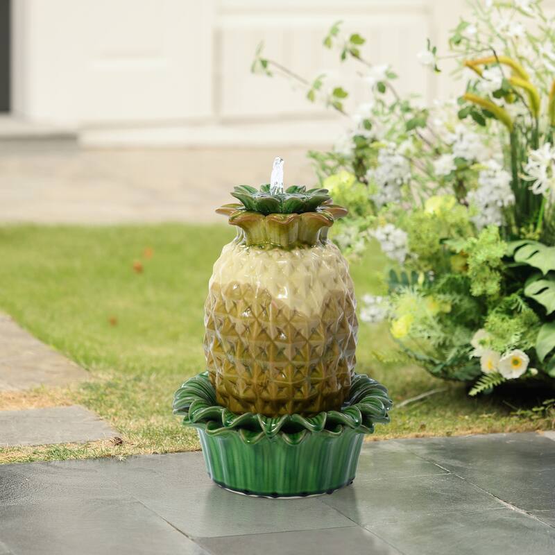 Pineapple Ceramic Indoor/Outdoor 17.1-In Tall Tabletop Fountain