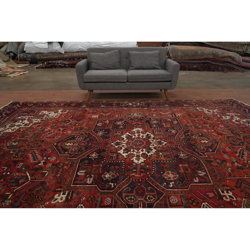 Hand Knotted Oriental 100% Wool Carpet Traditional Medallion Oranges & Rust Heriz Area Rug - 12' 9'' X 10' 0''