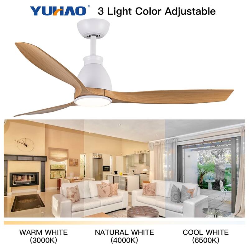 52" Indoor Ceiling Fan with Intergrated LED,Wood Grain Blade