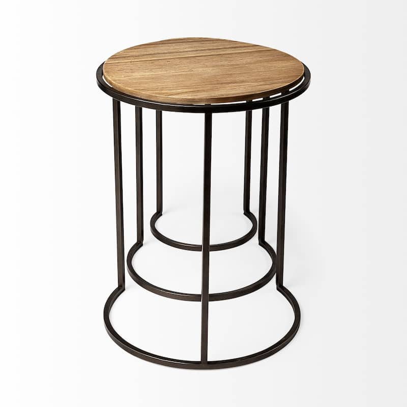 Glover (Set of 3) 20L x 20W Brown Wood Round Top W/Metal Nesting Accent Tables - 20.1L x 20.1W x 26.4H