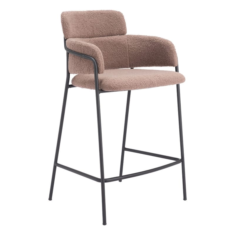 HomeRoots Set of Two 26" Brown and Black Faux Shearling and Steel Counter Height Bar Chairs