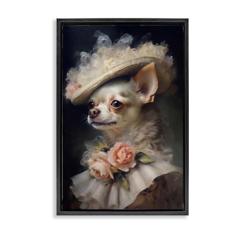 Stupell Classic Fashion Chihuahua Framed Floater Canvas Wall Art Design By Wumples - 17 x 25 - Black