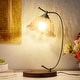preview thumbnail 1 of 8, Vintage Flower Glass Table Lamp with Wooden Base USB Charging Port - 6.6x20.2 inch Brown