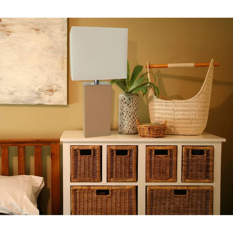 Leather Table Lamp with White Fabric Shade