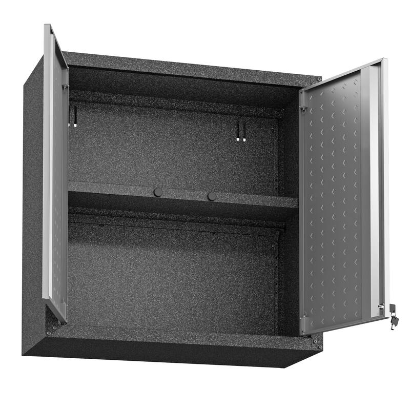 Fortress 30" Floating Textured Metal Garage Cabinet with Adjustable Shelves in Grey