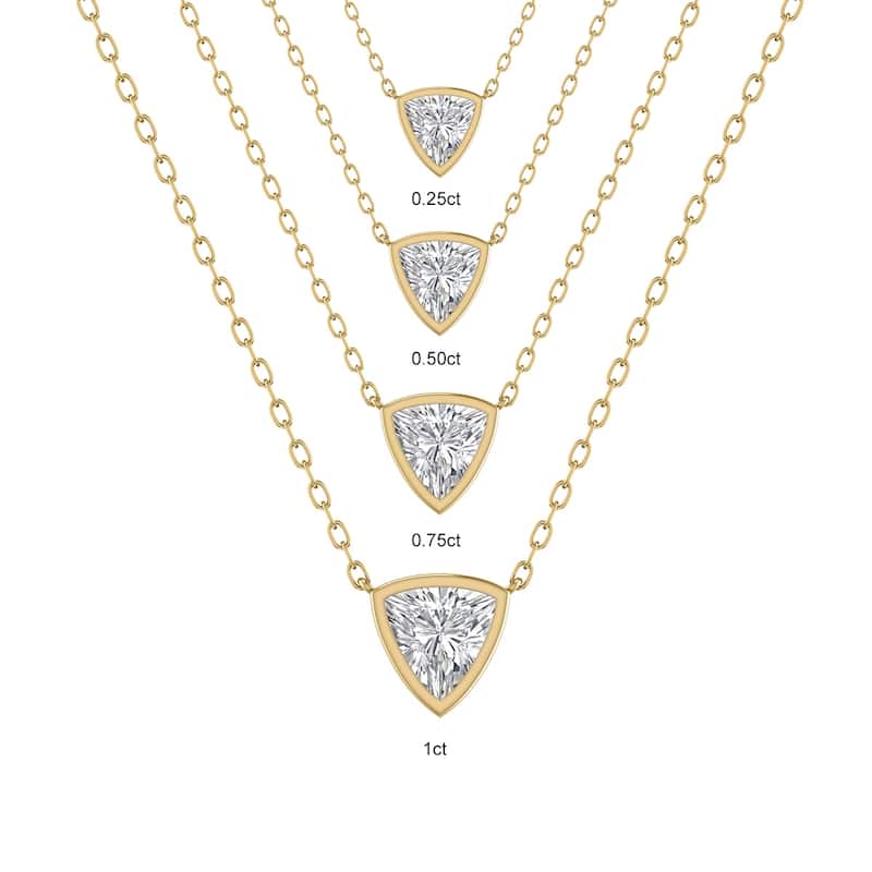 Marquee Lab Grown 1/2 Carat Trillion Shaped Bezel Set Diamond Solitaire Pendant in 14K Yellow Gold