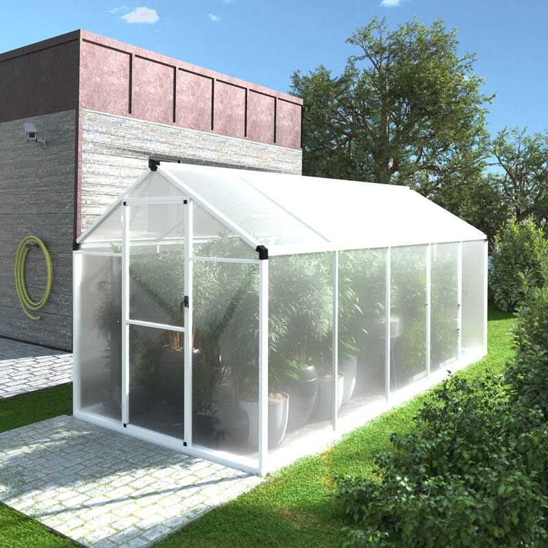 VEIKOUS Aluminum Walk-In Garden Greenhouse Kit with Adjustable Roof Vent and Lockable Door White - 6'×10'