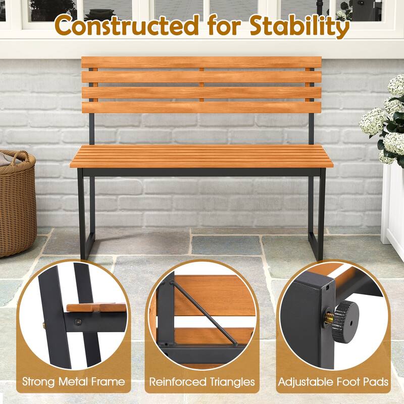 Gymax Outdoor Bench Acacia Wood Patio Loveseat w/ Backrest & Heavy
