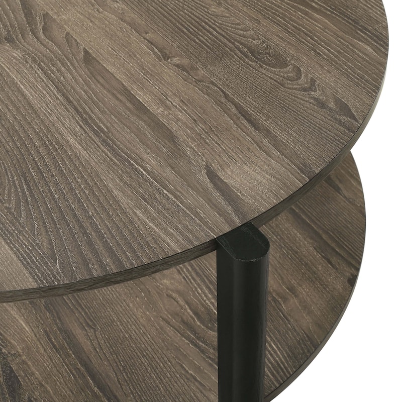 Furniture of America Rovion Round Wood Coffee Table with Open Bottom Shelf