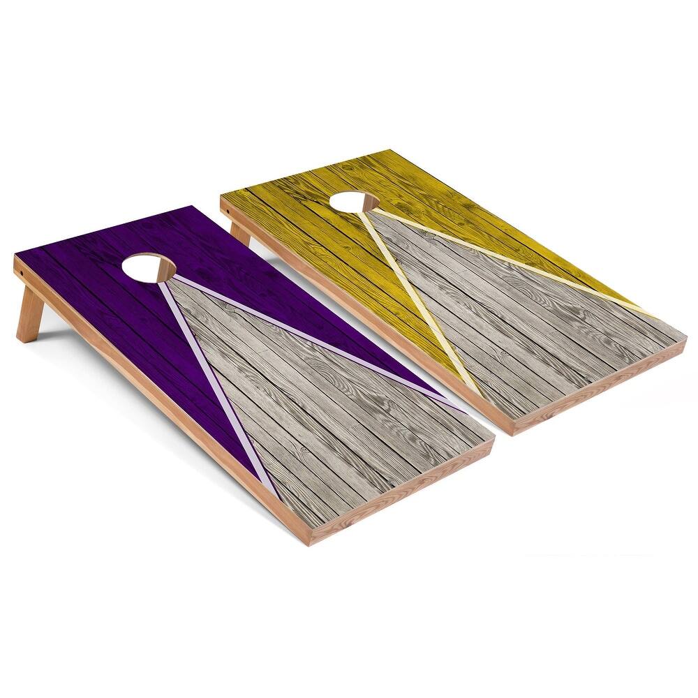 Solid Wood Cornhole Boards - Purple and Yellow Triangle Design