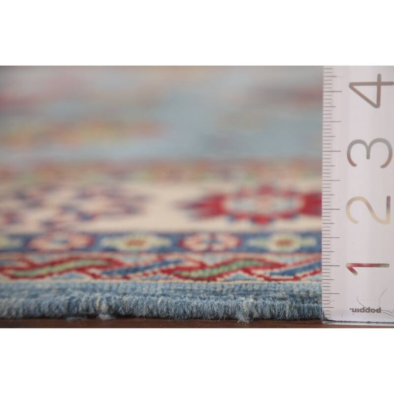 Hand Knotted Oriental 100% Wool Carpet Traditional Geometric Navy Blue & Blues Kazak Area Rug - 10' 0'' X 6' 9''