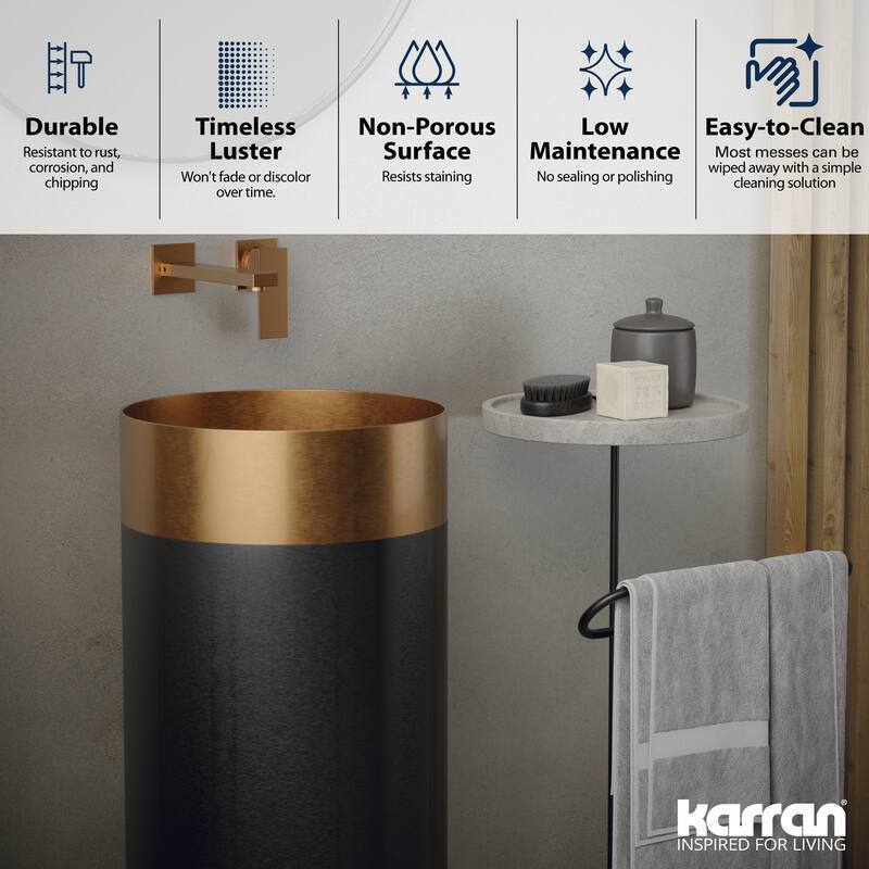 Karran Cinox Stainless Steel Round Pedestal Sink