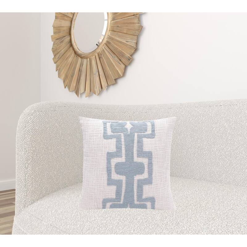 HomeRoots 20" Ocean Blue and Ivory Cotton Throw Pillow