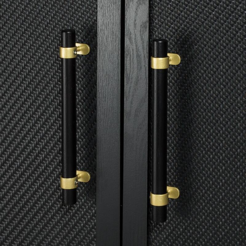 Hopper Studio Sophia Wooden 2-Door Accent Cabinet, Carbon Black with Rattan Doors, Storage for Living Room and Kitchen