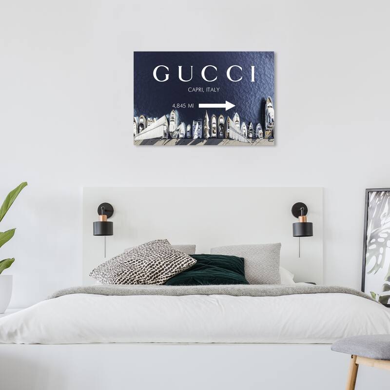 Wynwood Studio Fashion and Glam Capri Road Sign Black and Beige Nautical & Coastal Wall Art Canvas Print - 24 x 36