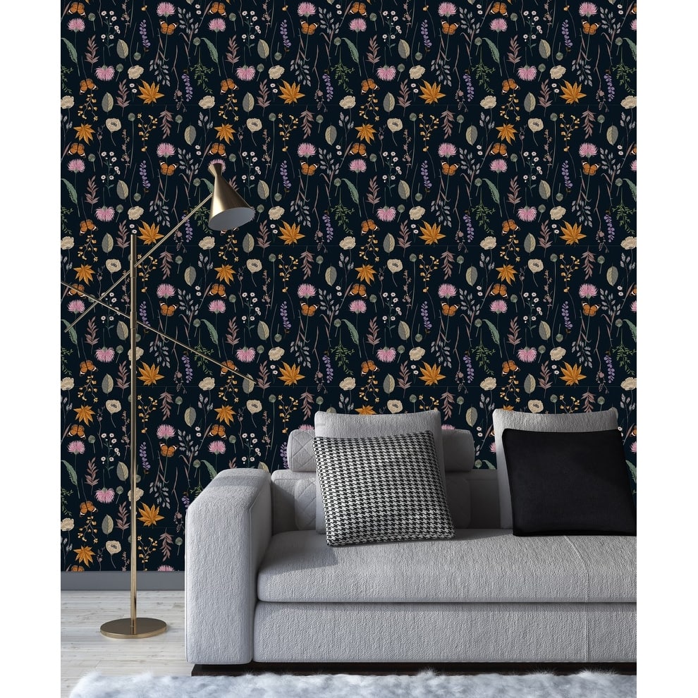 Dark Wallpaper with Wildflowers and Butterflies - Bed Bath & Beyond ...