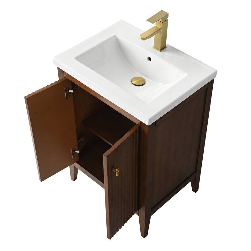 Vanity Art 24" Single Sink Bathroom Vanity Cabinet with Ceramic Top