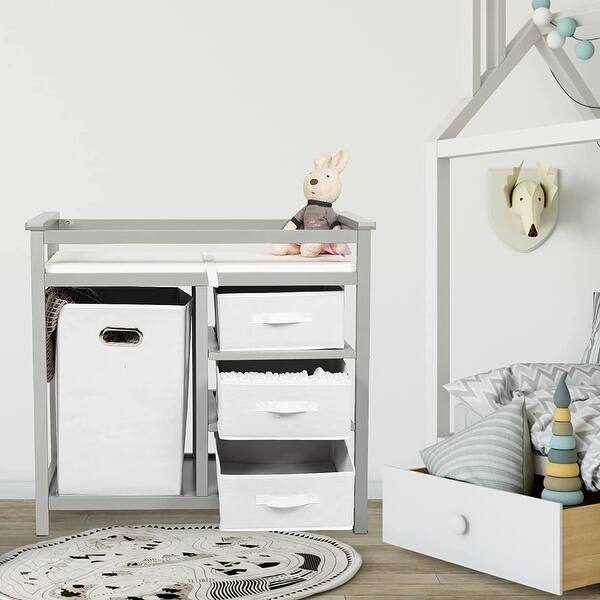 Hitow Baby Changing Table Dresser Nursery Chest With Storage, 5 Drawers And 2 Shelves White