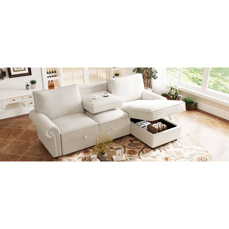 Roomfitters 95" Convertible Sectional Sleeper Sofa L-Shaped Couch with Storage Chaise and Pull Out Bed for Living Room