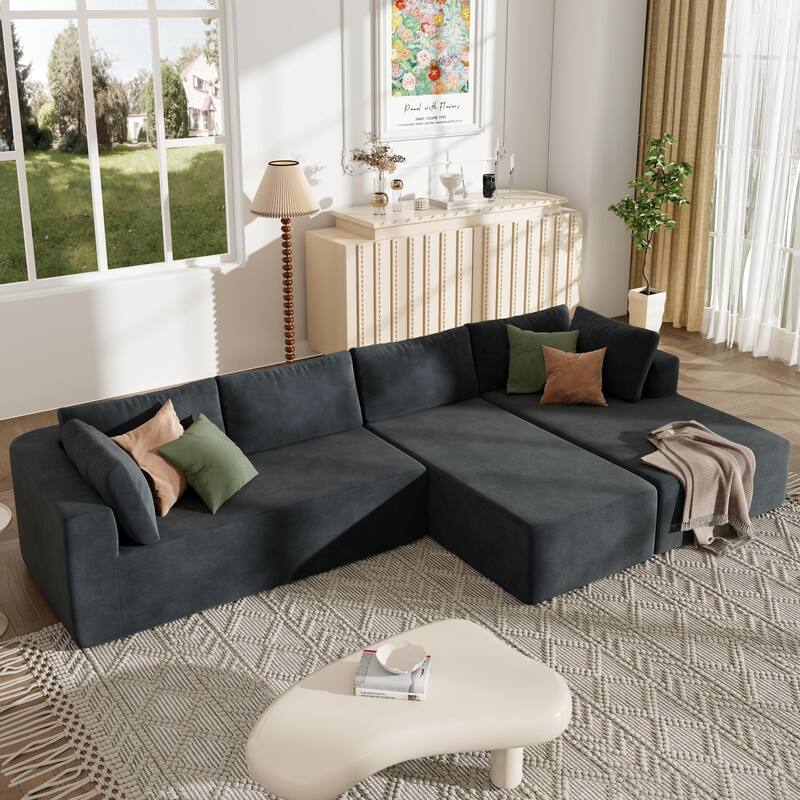 106.5'' U-Shaped 4 Seater Modular Sofa with 2 Chaise, Pillow, Anti-Wrinkle Chenille Fabric, High-Density Foam Comfort