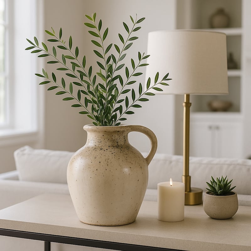 Modern Terracotta Tall Vase with Speckled Finish - Ivory & Brown