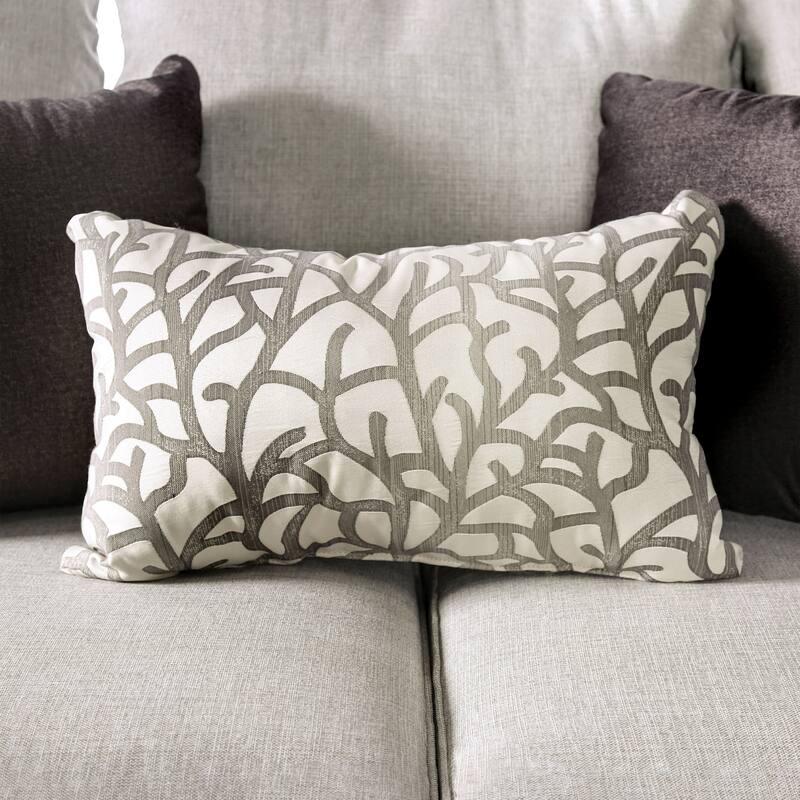 Bule Transitional Light Grey Upholstered Nailhead Loveseat with Pillows by Furniture of America