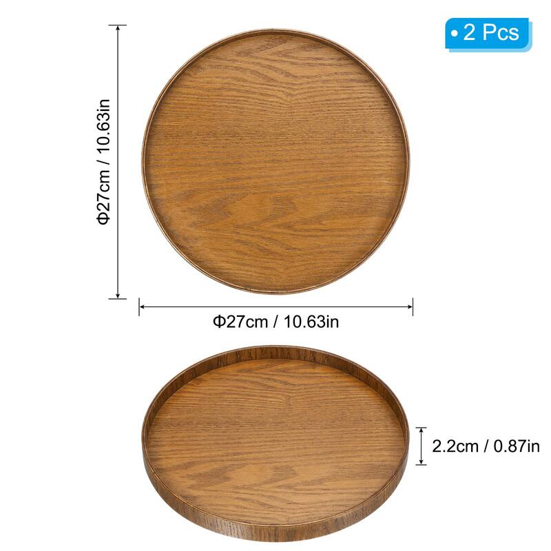 2pcs Wood Serving Tray Round Decorative Platter Home Kitchen Table - 11 Inch
