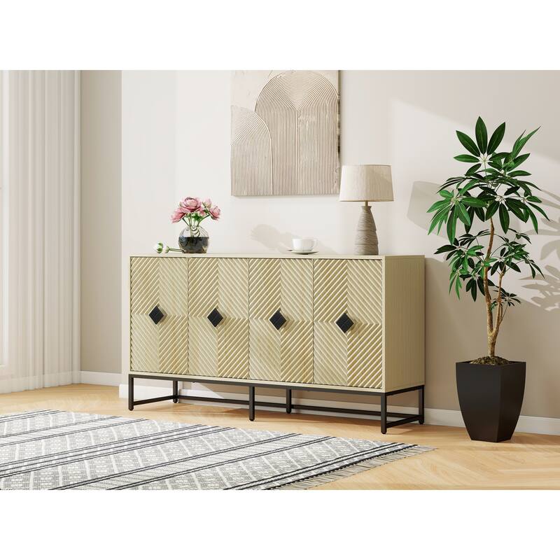 GDFStudio - Modern Diamond-Carved Sideboard Buffet Cabinet with Adjustable Shelves