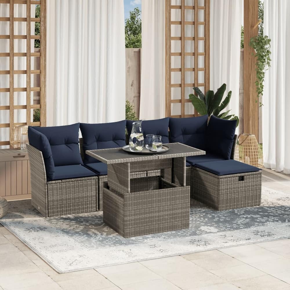 vidaXL Patio Sofa Set with Cushions and Table Outdoor Garden 6 Piece Poly Rattan