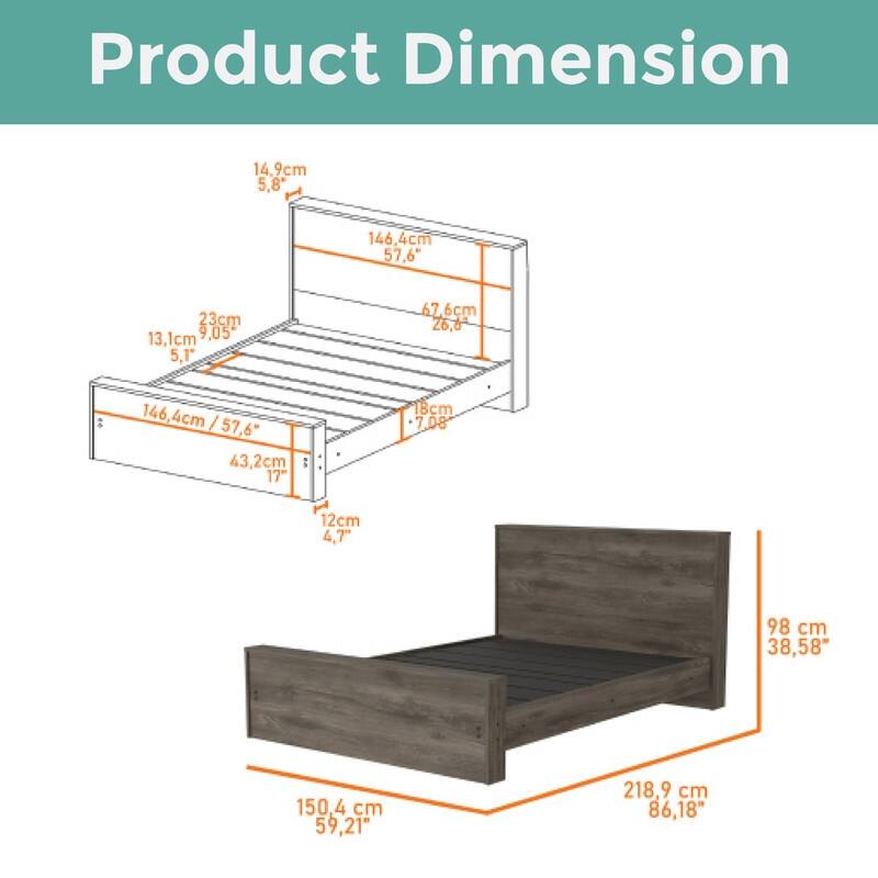 Comfort bed frame Dark Brown full bed Particle Board metal bed