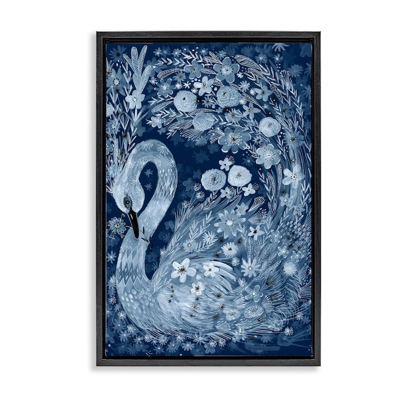 Stupell Swirling Florals Swan Framed Floater Canvas Wall Art Design By Kay Widdowson - 21 x 31 - Black