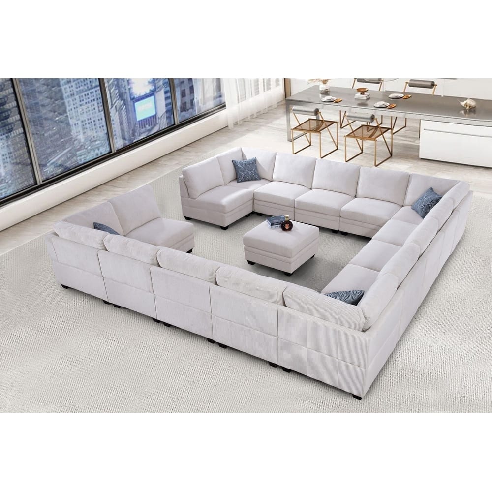 16 PC Modular Corduroy Sectional With Ottoman