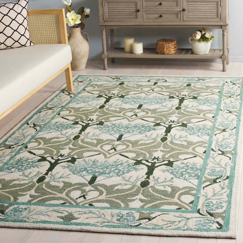 SAFAVIEH Handmade Earthly Treasure Kara Traditional Oriental Wool Rug - Ivory/Teal - 5' x 8'