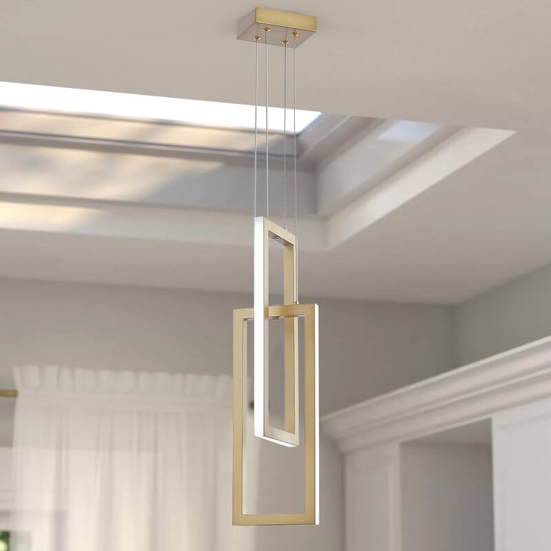 Modern 2-Light Geometric Linear Rectangle LED Pendant