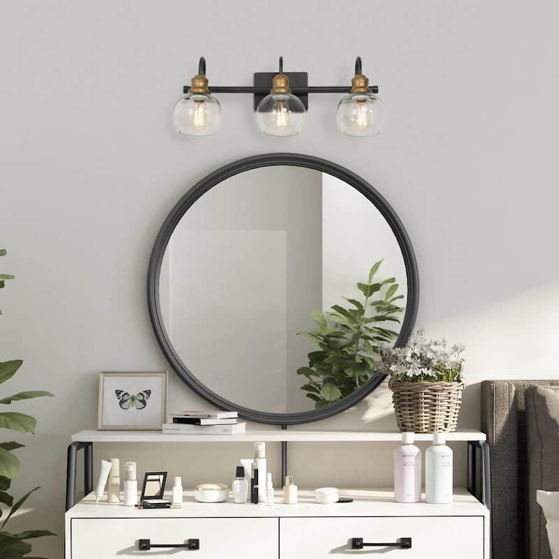 Modern Farmhouse 3-Light Black Gold Bathroom Vanity Light Globe Glass Wall Sconces