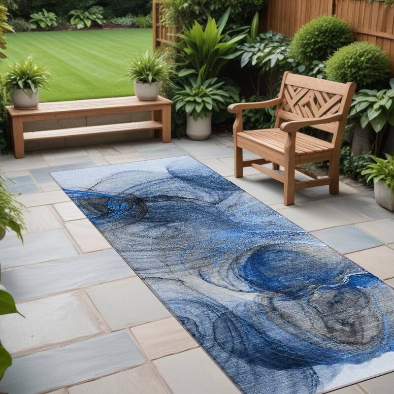 Bax Contemporary Abstract Weather Resistant Classic Meets Modern Outdoor Rug - 8' Runner - Multi