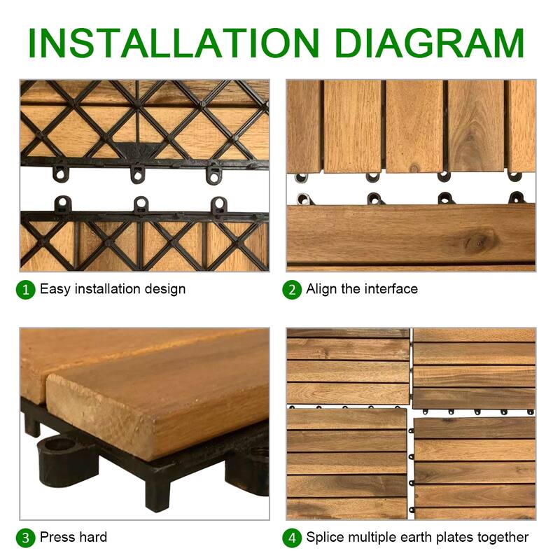 NOVO 6-slat Deck Tiles 11.18"x11.18" Acacia (30 Pack)