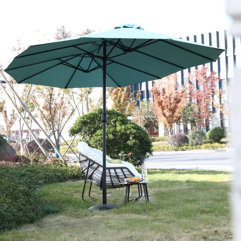 Double-Sided Outdoor Umbrella Rectangular Large Outdoor Umbrella with Crank Handle, for Garden and Outdoor (Light Green)