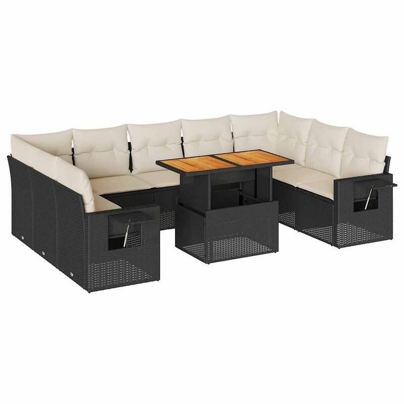vidaXL Patio Sofa Set with Cushions Table and Sofa Sections 10 Piece Poly Rattan - 21.7 x 39.4 x 28.7