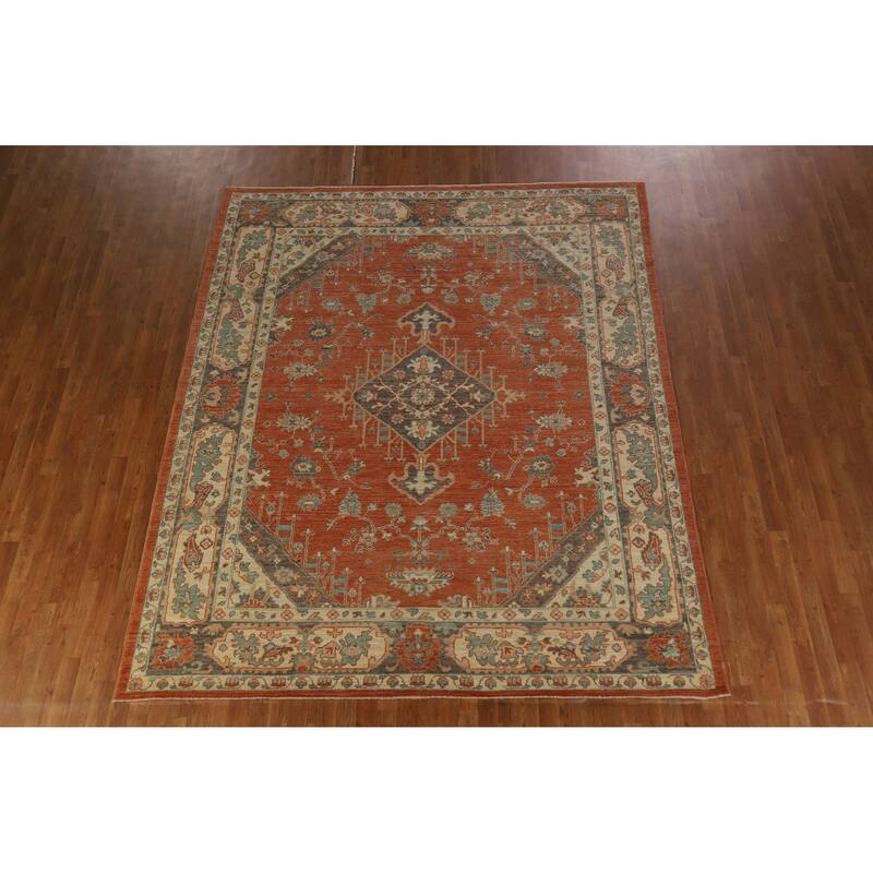 Hand Knotted Oriental 100% Wool Carpet Transitional Medallion Oranges & Rust Oushak Area Rug - 10' 1'' X 8' 5''
