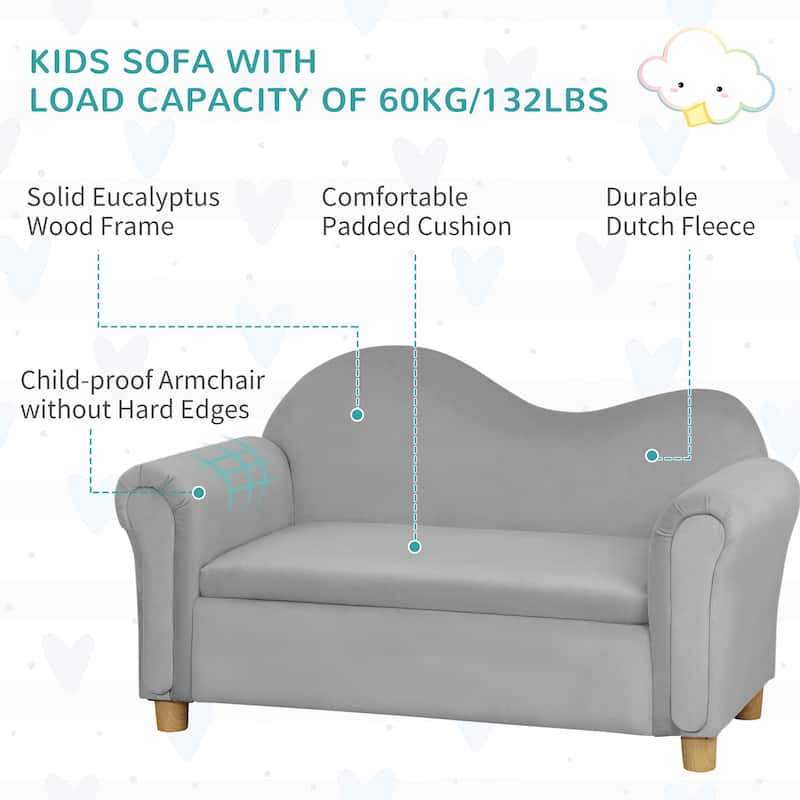 Qaba Kids Sofa, Wooden Armrest Chair for Preschool, Toddler Couch for Kids Room, Kindergarten with Hidden Storage Compartment